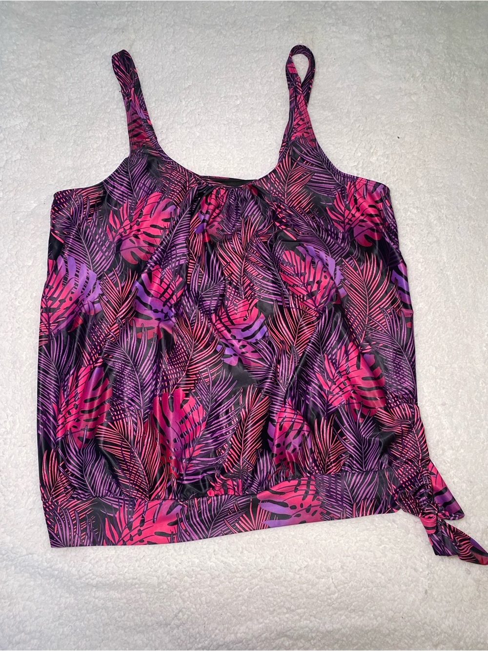 Women’s Tropical Leaf Print Swim Tankini Top - Pink & Purple